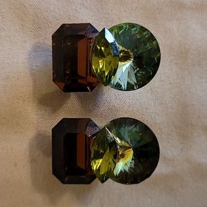 VTG 1950's Chunky Large Clip On Earrings 3 Shapes Of Cut Rainbow Rhinestones